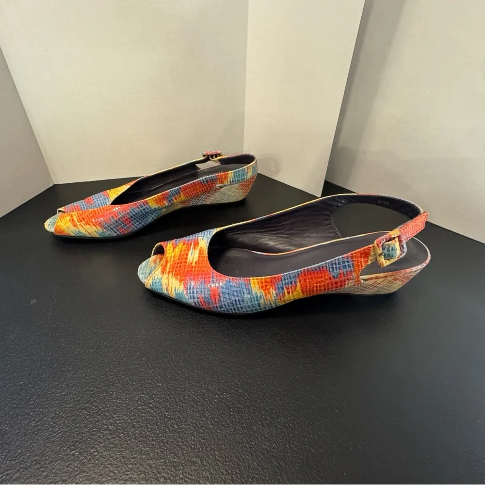 Vintage 1980s/90s Vaneli Multicolor Slingback Peep Toe Wedges – Size 8.5N